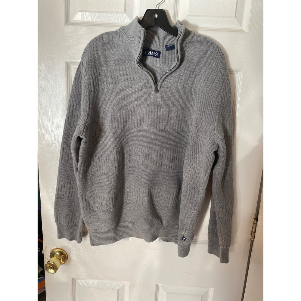 Chaps Mens XL Gray Quarter Zip Cotton Textured Ribbed Mock Neck Pullover Sweater